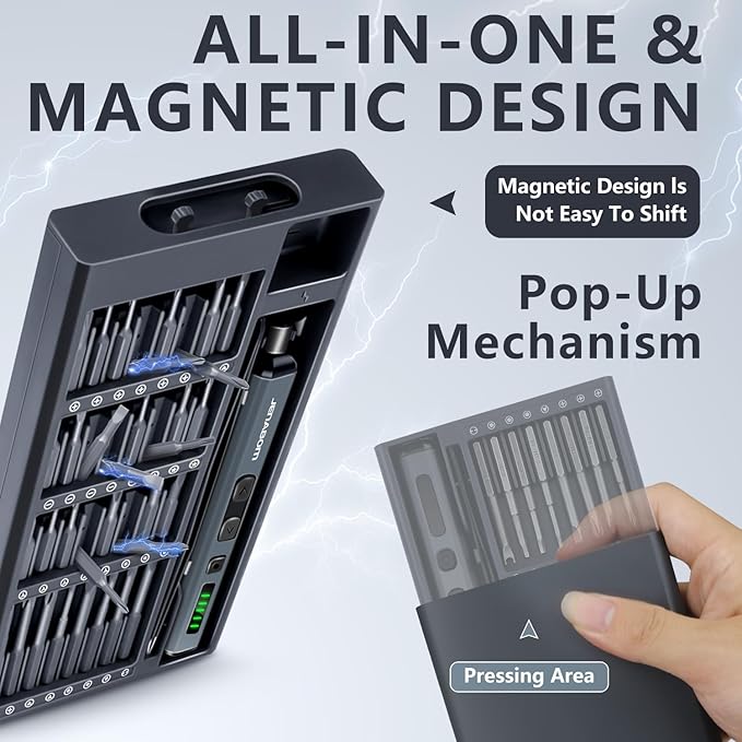 3.7V Electric Screwdriver, Mini Precision Screwdriver Set, 64 Magnetic Bits, Magnetic Storage, Rechargeable,Cordless, Repair Tool Kit for Electronics Phone Camera Laptop Watch