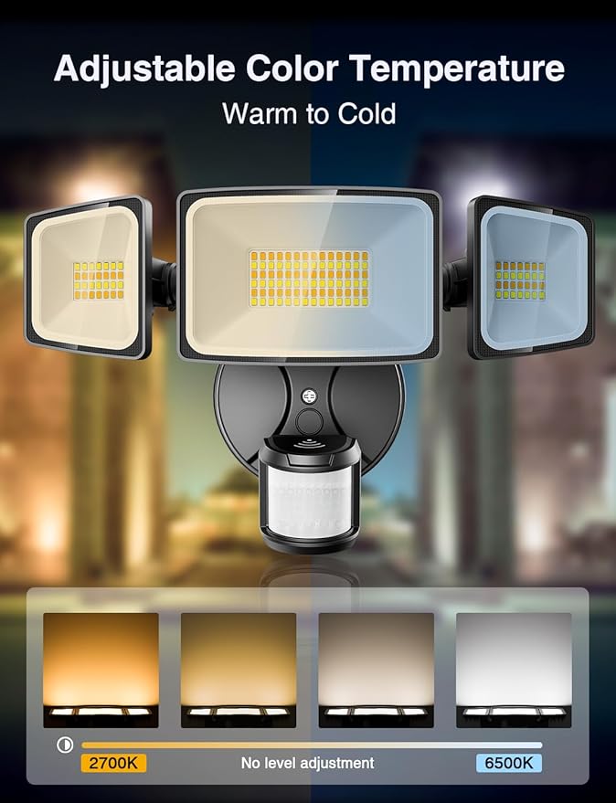 Onforu 65W Smart LED Security Lights Motion Sensor Light Outdoor, 5500LM, 2500K-6500K, APP Control, WiFi Alexa Flood Light Outdoor Motion Detector with Adjustable 3 Head,Black
