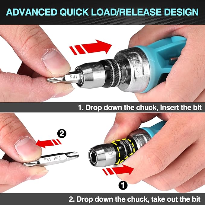 DURATECH Stubby Ratcheting Screwdriver, 12-in-1 Multibit Short Screw Drivers, Premium S2 Steel, Innovated Bits Quick-Load Mechanism, with Phillips, Slotted, Torx, Square Bits Stored in Handle