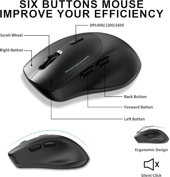 Wireless Keyboard and Mouse Combo with Wrist Rest, 2.4G Full-Sized Keyboard and Mouse Cordless, 3 DPI Adjustable Silent Mouse, Dual-System Keyboard for Computer/Laptop/Windows/Mac(Black)
