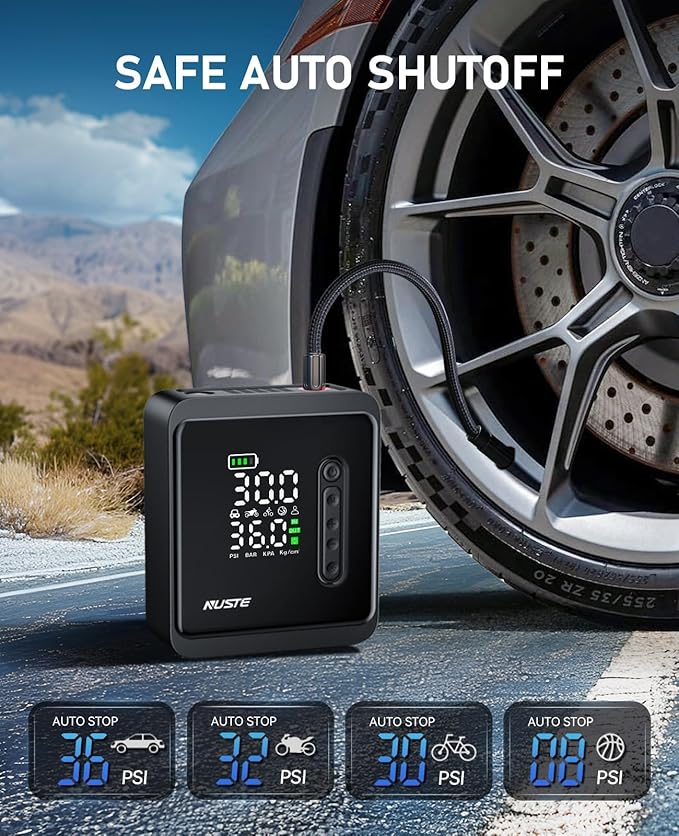 Tire Inflator Portable Air Compressor, 150PSI Cordless Air Pump for Car Tires, 3X Faster Battery & 12V DC Dual Power Electric Bike Pump with Pressure Gauge, for Car Bicycle Ball and More