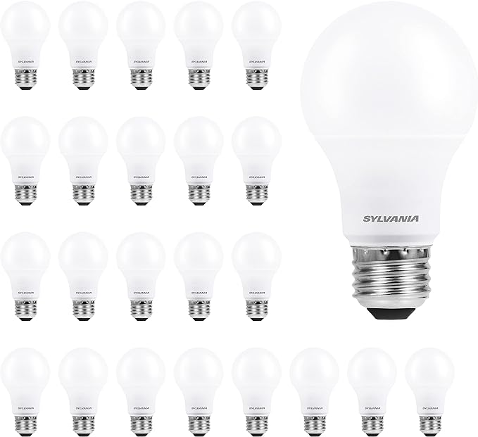 Sylvania LED Light Bulb 24 Pack, 60W Equivalent, 8000 Lumens, 5000K Daylight, Efficient 8.5W and 9W, 10 Year and 7 Year Life, Non-Dimmable, A19 Frosted Bulbs