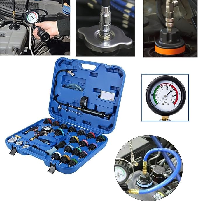 CALU LUKY 28 Pcs Universal Radiator Pressure Tester, Coolant Pressure Tester kit Vacuum Type Cooling System Tool Kit w/Carrying Case, Pressure Tester Kit,Cooling System Pressure Tester Kit