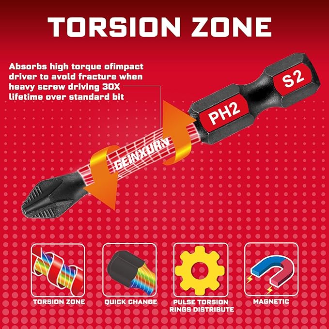 Impact Tough #2 Phillips 2 in. Anti-slip Head Insert Driver Bits,15Pack 1/4 Inch Hex Shank Cross Magnetic PH2 Screwdriver Bits Set