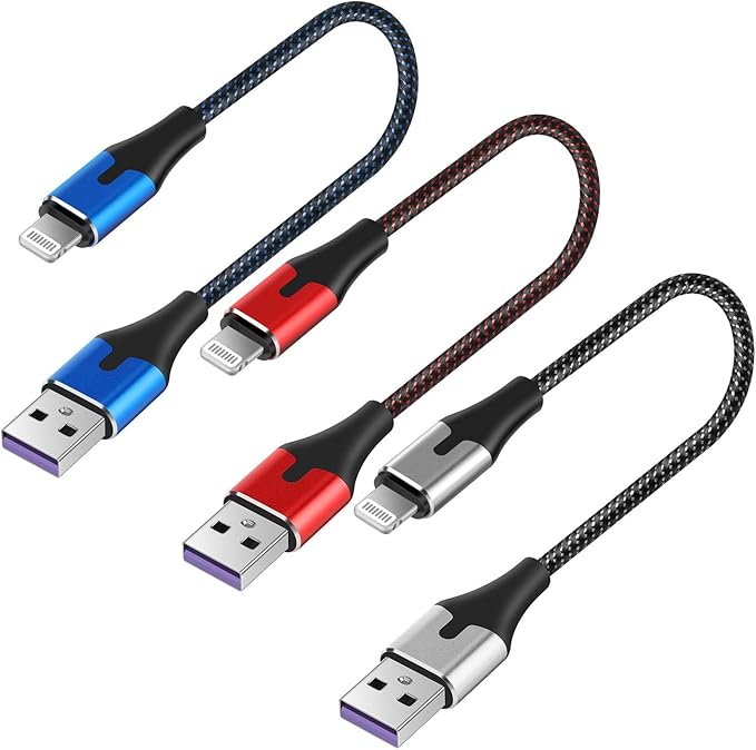 AJY Short Lightning to USB Cable 1ft, 3Pack for Apple MFi Certified Phone Charging Nylon Braided Charger Cord for iPhone 14/13/12/11Pro/X/XR/XS Max/8/7/6/5S/SE/5 for iPad mini Air 1 Foot