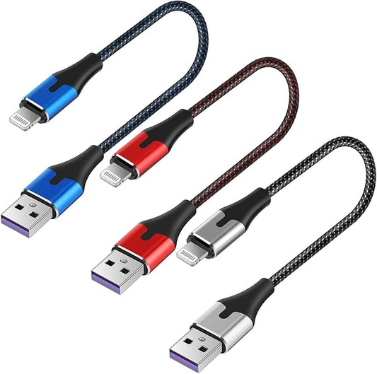 AJY Short Lightning to USB Cable 1ft, 3Pack for Apple MFi Certified Phone Charging Nylon Braided Charger Cord for iPhone 14/13/12/11Pro/X/XR/XS Max/8/7/6/5S/SE/5 for iPad mini Air 1 Foot