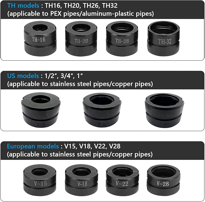 Plumbing Hydraulic Crimping Tools, Pro Press Copper Pipe Crimper Tool, Copper Tube Fittings Hydraulic Pipe Crimping Tool, With 11 Pairs of Dies