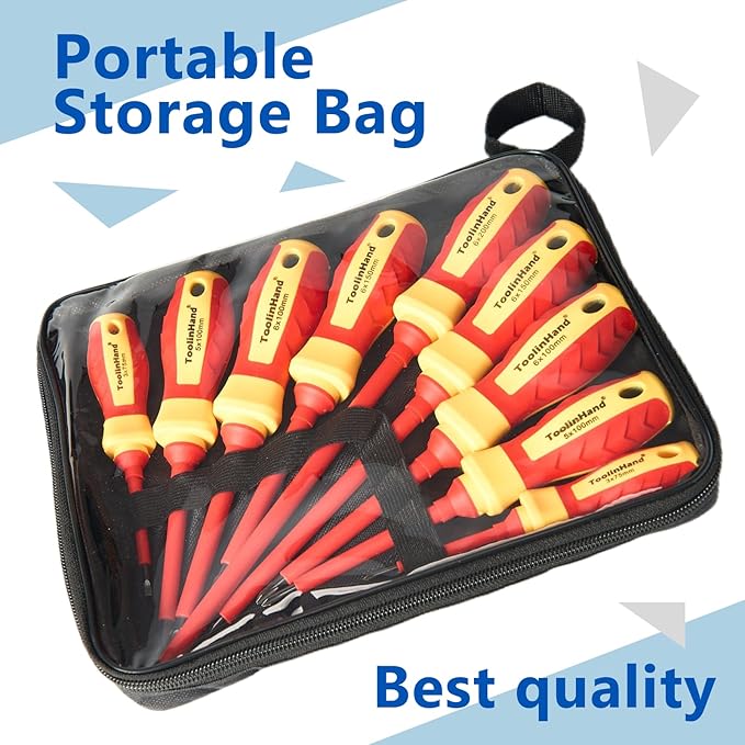 9 PCS 1000V Insulated Electrical Screwdriver Set, 4 Phillips and 5 Slotted Screwdrivers, with Voltage Tester, CR-V Magnetic Tips, Professional Electrician Electrical Screwdriver Tool Set