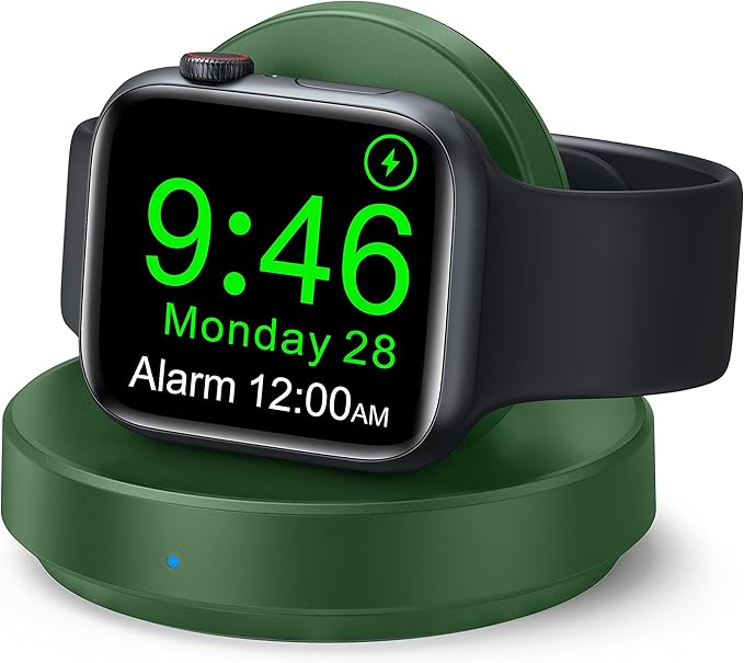 Portable Magnetic Charging Dock for Apple Watch, Wireless Fast Watch Charger Stand with Charging Cable, Support Nightstand Mode, Compatible with Apple Watch 10 9 8 7 SE 6 5 4 3 2/Ultra 2-Green