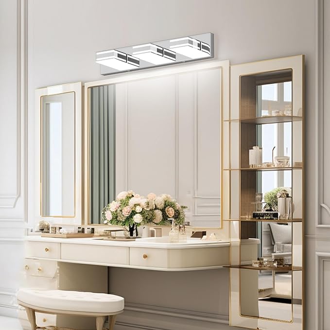 Ralbay LED Modern Bathroom Vanity Lights Chrome 3-Light 24inch Acrylic Modern Bathroom Wall Lighting Fixtures Over Mirror