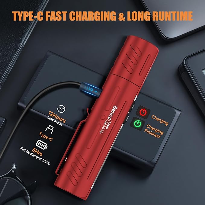 Rechargeable Tactical Flashlights High Lumens - Super Bright Small Powerful LED Magnetic USB C Flashlight, 8 Modes, Dual Button Waterproof Pocket Flash Light for Emergency, Car (1, Red)