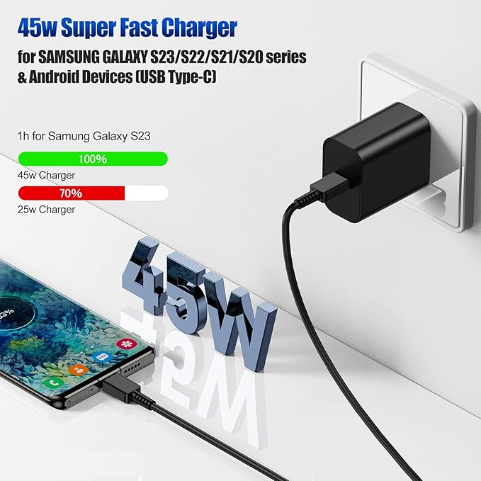 for Samsung Galaxy S23 Ultra Charger Fast Charging,45W Samsung Phone Charger Block USB C Super Fast Charging for Samsung Galaxy S23 Ultra/S23/S23+/S22/S22 Ultra/S22+/Note 20/S20/S21, Galaxy Tab S7+/S8