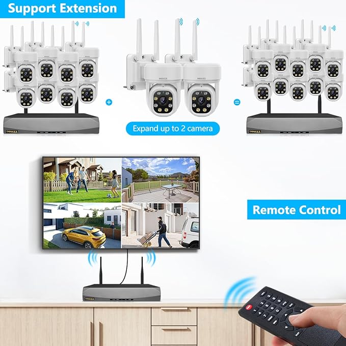 Auto-Tracking & 2-Way Audio PTZ WiFi Outdoor Security Camera System Pan 5MP Wireless Cameras System 10 Channel NVR Video Surveillance DVR Set