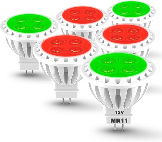 ALIDE Red Green MR11 3W GU4 G4 Led Bulbs 12V, 10W 20W 35W Halogen Equivalent, GU4.0 Bi-Pin Red Green Bulbs for Low Voltage Christmas Holiday Party Decoration Outdoor Tree Landscape Lighting, 6Pcs Mix