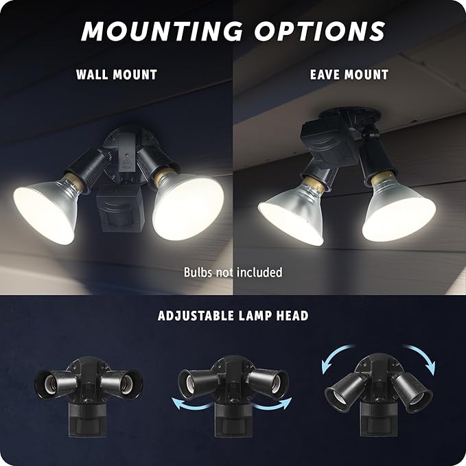 GLOBE 110-Degree 240 W Twin Head Bronze Hardwired Motion Sensor Security Flood Light, Spotlight, Outdoor, Outside House Lights