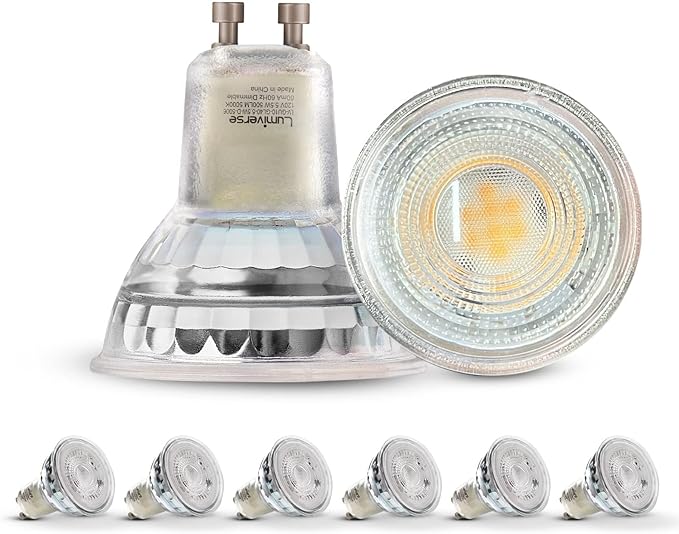 Lumiverse Dimmable GU10 LED Light Bulbs, 5.5W Bright 5000K Daylight White 50W Halogen Equivalent, 500lm Energy Saver for Track Lighting Fixture, Kitchen, Basement, Living Room, 25000 hrs, 6 Pack