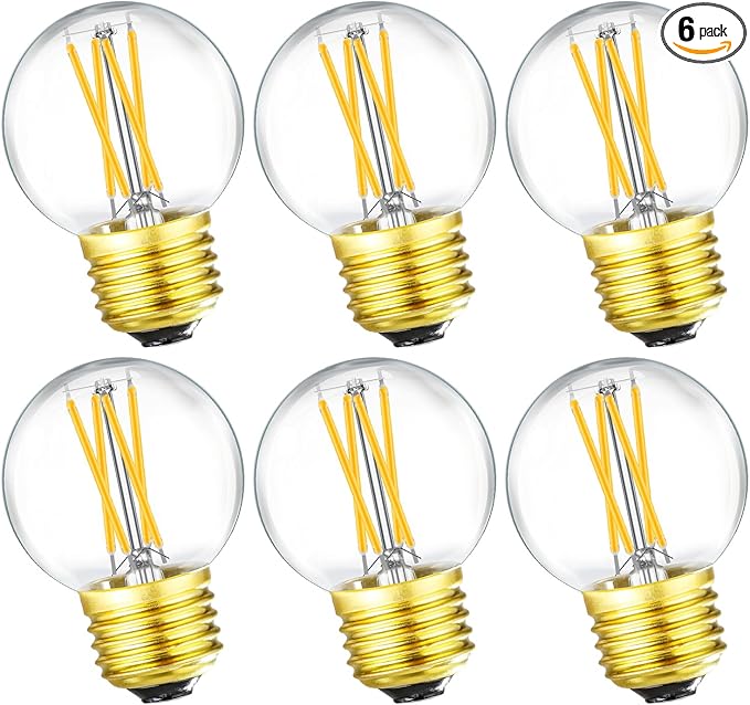 Leools Dimmable Wall sconces Edison Bulb G16.5 4W Equal 40 watt AC120V Clear Glass Soft White 3000K E26 Light Bulb for Pendant,Chandeliers,Vanity, 400lm 6Pack