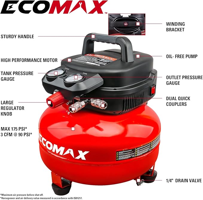 Air Compressor, 6-Gallon Pancake Air Compressor, MAX 175PSI, Compressor for Air Tools with 10 PCS Air Compressor Accessories Kit