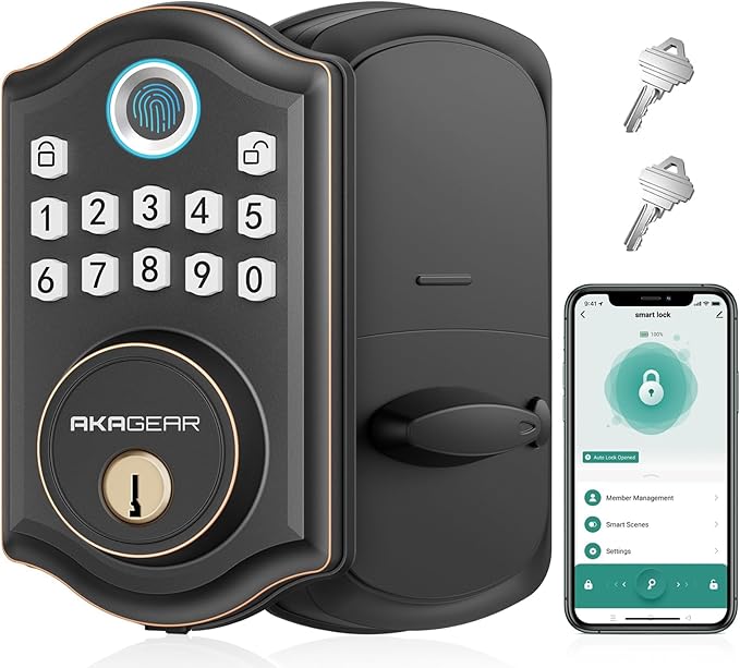 DS10 Pro Keyless Entry Door Lock, Fingerprint Door Lock, Electronic Keypad Lock, Smart Deadbolt, Smart Lock for Front Door, Auto-Lock & One Touch Locking with Bluetooth - Oil Rubbed Bronze