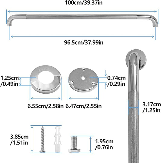 Shower Grab Bar, 2 Pack 39.4 Inch Bathroom Grab Bar, 304 Stainless Steel 1.25" Diameter Anti-Slip Handicap Grab Bar Support Shower Rail Senior Handrail Shower Safety Bar Handle