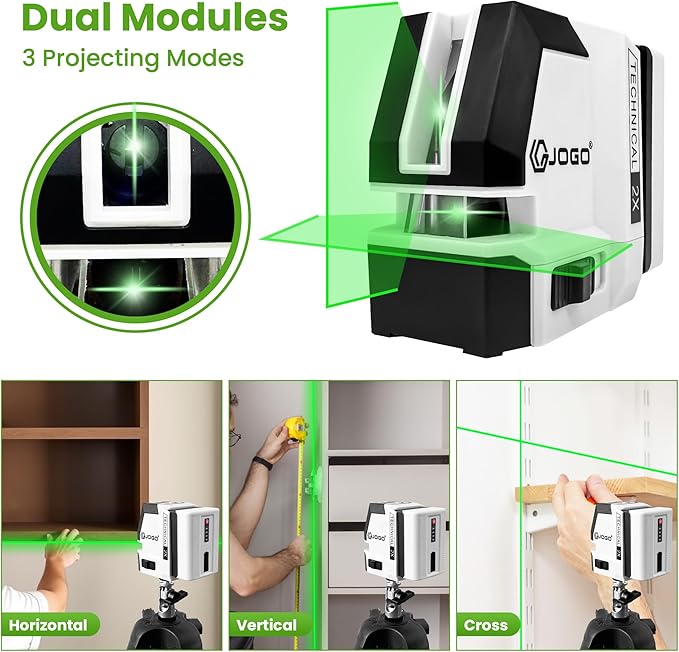 Self Leveling Laser Level, 98Ft Green Cross Line Lazer Leveler Tool for Picture Hanging Construction Floor Tile Wall, Rotary Nivel Laser with Magnetic Base Rechargeable Battery Carrying Case
