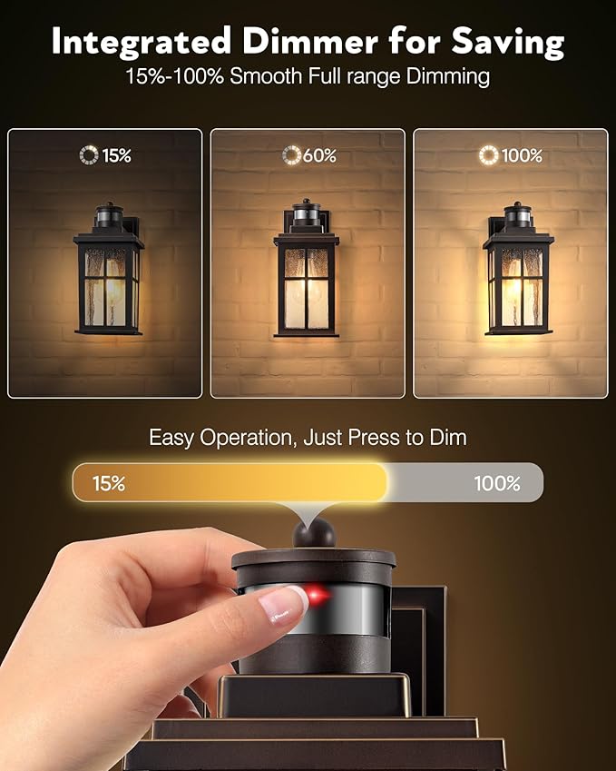 VIANIS Farmhouse Motion Sensor Outdoor Porch Lights for House, Oil Rubbed Bronze Gold Trim Dusk to Dawn Exterior Lighting Fixtures Wall Mount for Garage, Anti-Rust Outside Wall Sconces for Patio