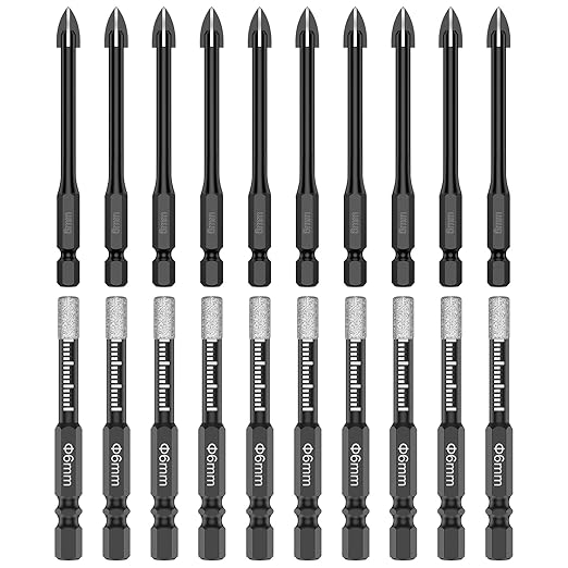 20Pcs 6mm Diamond Drill Bits Set Versatile Ceramic Tile Drill Bits with Quick Change Hex Shank Dry Diamond Core Drilling Tool for Concrete Marble Glass Tile