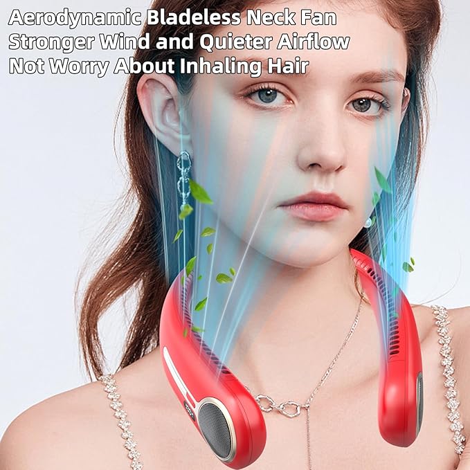 Portable Neck Fan,Hands Free Personal Wearable Bladeless Fan,6000mAh USB Rechargeable,360° Cooling,LED Display,4-Speeds,Birthday Gifts for Men Women Dad Mom,Outdoor Indoor Travel Camping (Red)