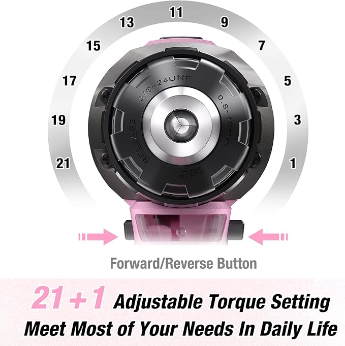 WORKPRO Pink Cordless 20V Lithium-ion Drill Driver Set, 1 Battery, Charger and Storage Bag Included - Pink Ribbon