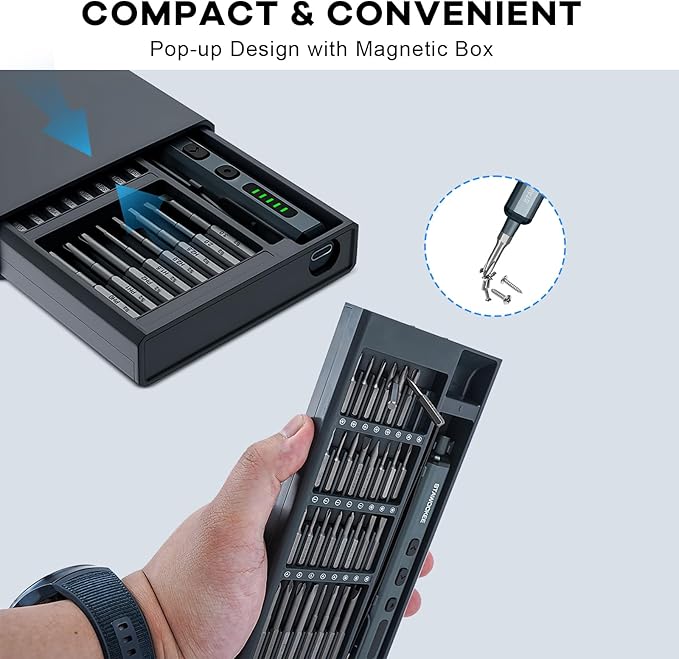 Mini Electric Screwdriver, 68 in 1 Mini Precision Electric Screwdriver Set with Magnetic Bits, Rechargeable Small Screwdriver Cordless - Power Repair Tool Kit for PCs and Electronics, Labor Day Gift