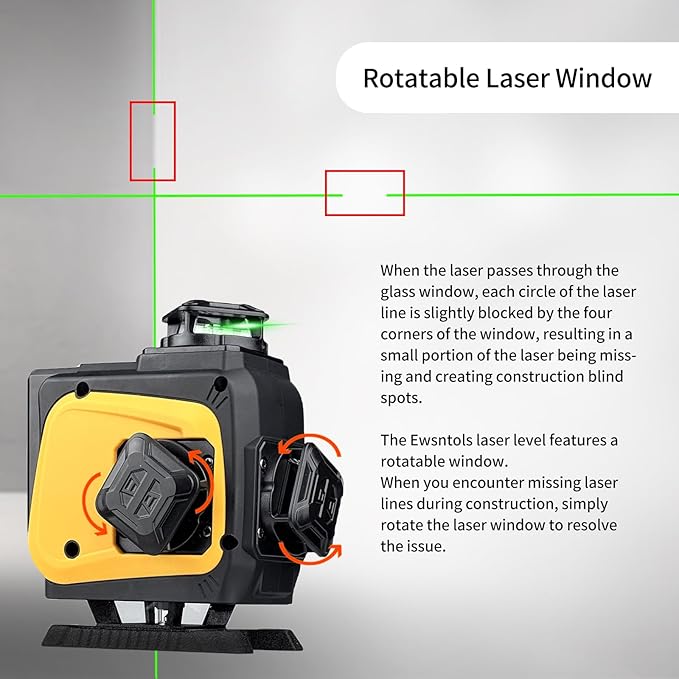 4D 16-Line Laser Level with Rotatable Laser Window - 4×360° Self-Leveling Cross Line Laser for Construction, Tile, Ceiling, Wall Hanging & Home Renovation