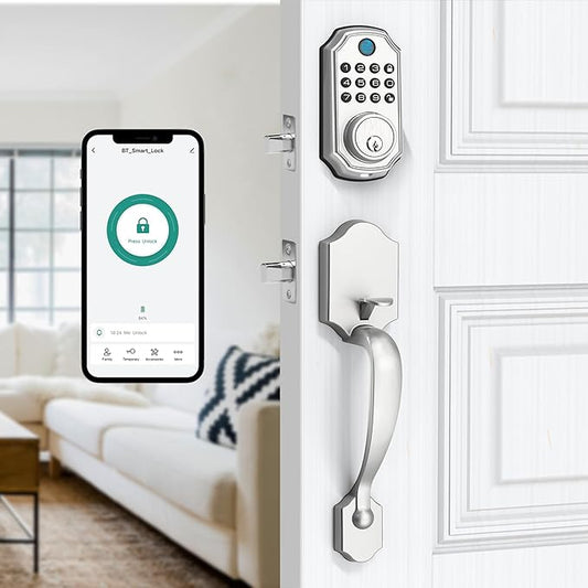 LOCK&SOLVER Keypad Door Lock with Handle, Smart Locks for Front Door, Keyless Entry Doorlock, Deadbolt Lock with Handle Set, App Remote Control, Easy Install with Video Guide, Rust-Resistant Zinc