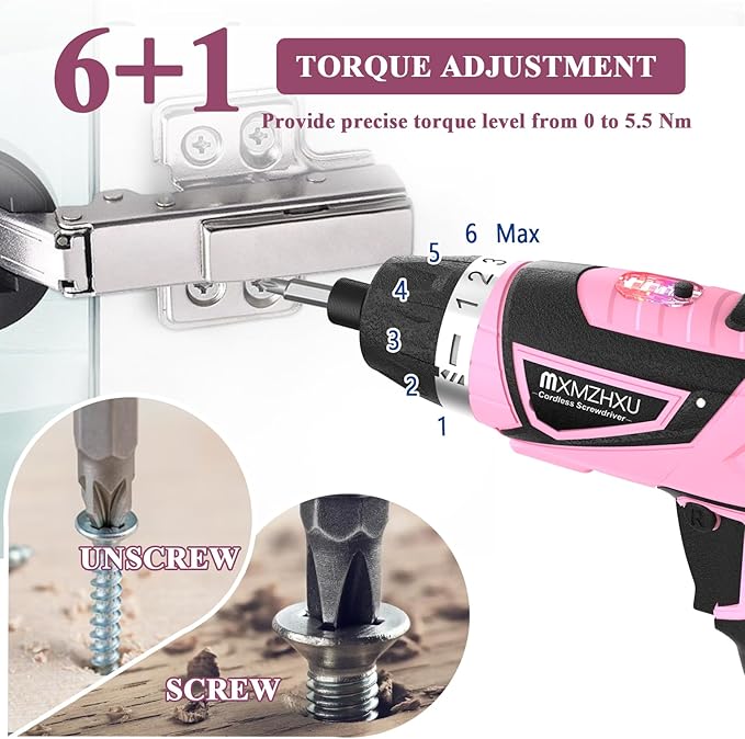 8V Cordless Screwdriver,6+1 Torque Max 10N·m Electric Power Screwdriver with 47 Accessories,180°Pivoting Handle, 2000mAh Rechargeable Screw Gun&Bit Set with LED Light, Flexible Shaft,for Home,Office