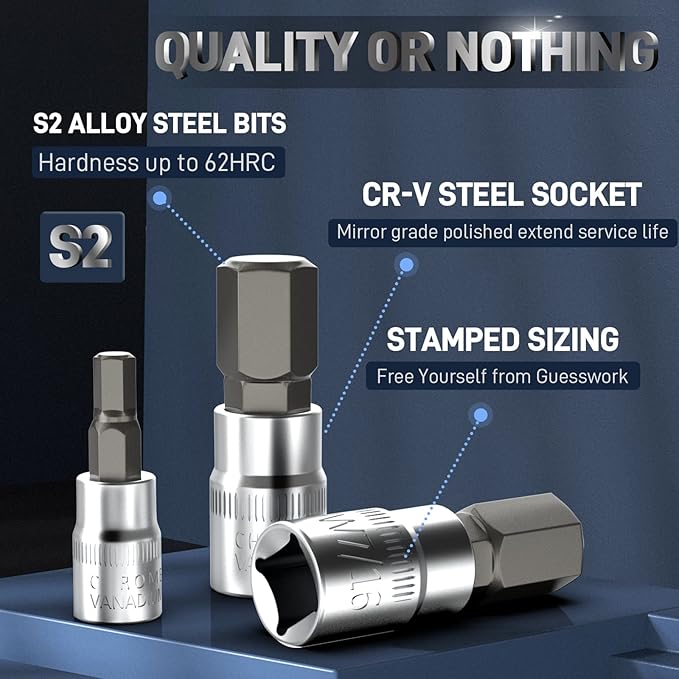 DISEN 32-Piece HEX Bit Socket Set, SAE & Metric Allen Wrench Socket Set with Enhanced Storage Case, Premium Heat Treated Chrome Vanadium Steel & S2 Alloy Steel