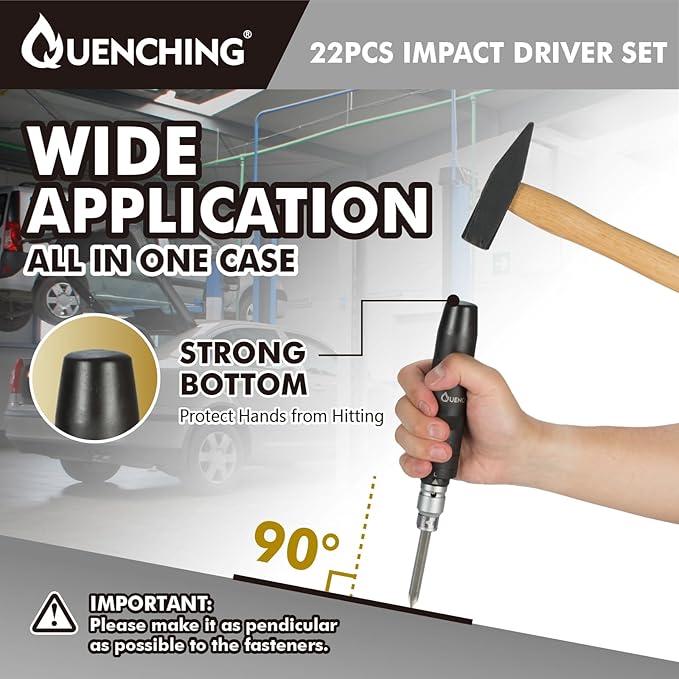 22-Pcs 1/2 Inch Drive Impact Driver Set, CR-V Extractor, Hand Manual Reversible Impact Screwdriver, 5/16 Inch Bit Adapter with S2 Steel Bits for Rusted Fasteners or Frozen Bolts