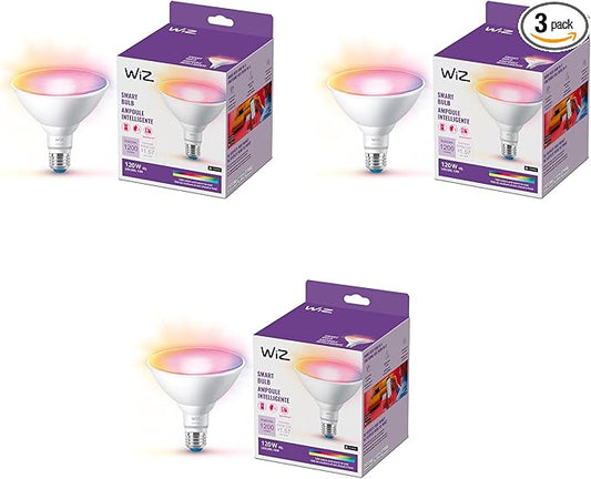 WiZ Connected 120W PAR38 LED Smart Light Bulbs - Connects to Your Wi-Fi - E26 Smart Bulb - Control with Voice or App + Activate with Motion - Matter Compatible - 3 Pack
