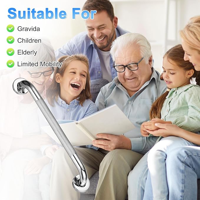 2-Pack 16 Inch Anti Slip Grab Bars for Bathtubs and Showers, Stainless Steel Safety Shower Handle for Bathroom/Toilet/Seniors/Elderly Assist Bath Handle [Chrome]