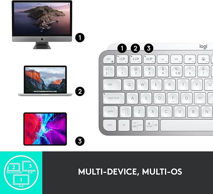 Logitech MX Keys Mini Minimalist Wireless Illuminated Keyboard, Compact, Bluetooth, Backlit, USB-C, Compatible with Apple macOS, iOS, Windows, Linux, Android, Metal Build - Pale Gray