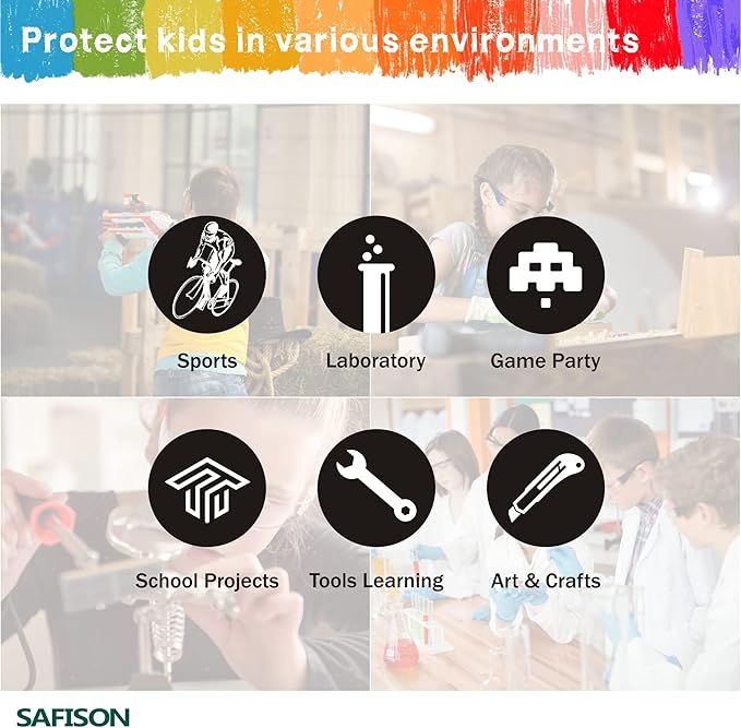 28 Pack Kids Safety Glasses, ANSI Z87.1 Child Size Protective Goggles in 7 Colors, Scratch and Impact Resistant Clear Lens Eyewear with Color Frame for Nerf Party/Science/School Projects