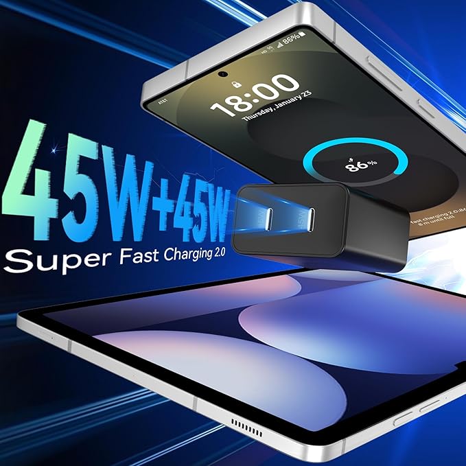 45W Super Fast Charger 2Port Type C Charger Fast Charging 10FT USB C Cord with Android Phone Charger Block for Samsung Galaxy S25 Ultra/S25+/S24/S24 Ultra/S23/S22/S20/Note10+/Tab S9,2Pack