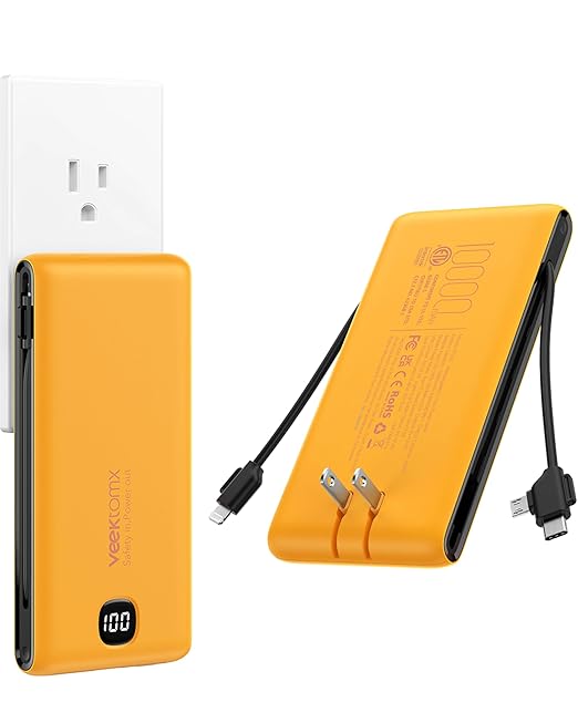VEEKTOMX Portable Charger with Built in Cables 10000mAh, Power Bank for iPhone with Wall Plug, Travel Essential Fast Charging USB C Slim External Battery Pack for iPhone16/15/14, Samsung, iPad, etc