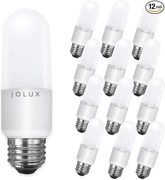 Jolux LED Stick Light Bulbs, Enclosed Fixture Rated, 60W Equivalent, 3000K Warm White,800 Lumen,Medium Screw Base E26 led Bulbs,Non-Dimmable,12 Count (Pack of 1)…