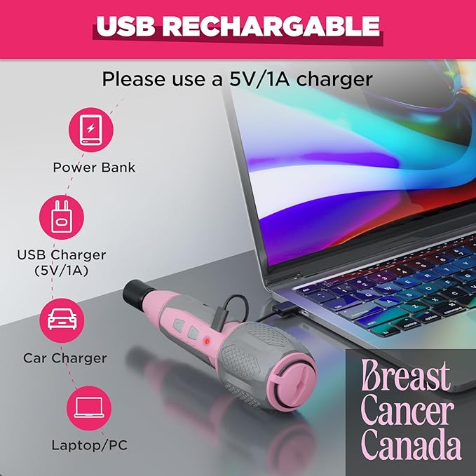 WORKPRO Electric Cordless Screwdriver Set - 4V USB Rechargeable Lithium-ion Battery Screwdriver Kit with LED Light - Small Screwdriver with 7pcs Bits for Home, Office, Apartment - Pink Ribbon