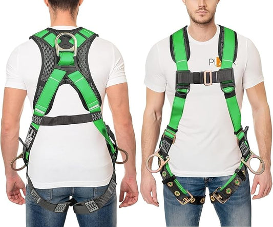 Palmer Safety Full Body Harness with 5 Point Adjustment, Dorsal D-ring, Grommet Legs, Two Side D Rings, and Fall Indicators