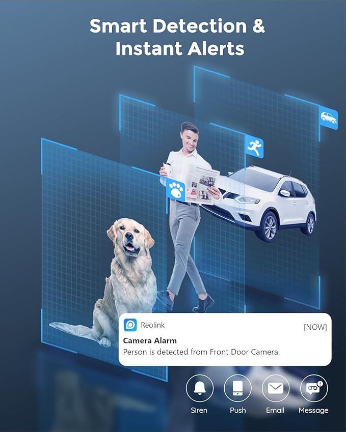 REOLINK 4K Security Camera System, 4pcs Outdoor 4K/8MP Plug-in WiFi 6 Cameras, Full Metal Material, Color Night Vision, Person/Vehicle/Animal Detection, 16CH WiFi NVR with 2TB HDD, RLK12-800WB4