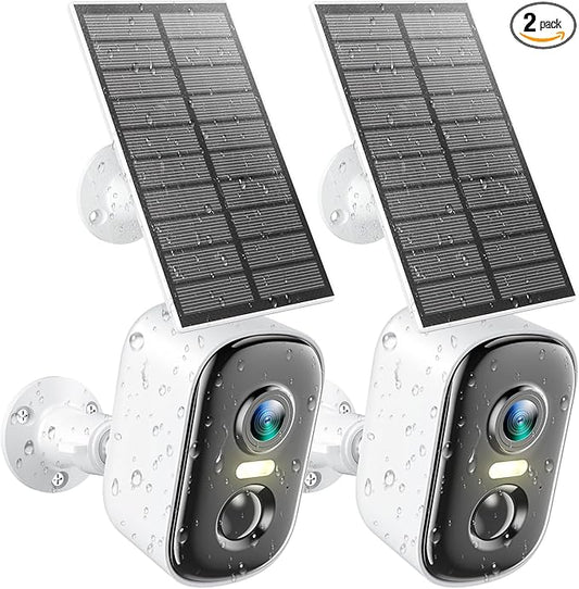 2K Solar Camera Outdoor Wireless, WiFi Cameras for Home Security with Solar Panel, Spotlight Color Night Vision, AI Motion Detection, Siren Alarm, 2-Way Talk, IP66, Cloud/SD Storage 2 Pack
