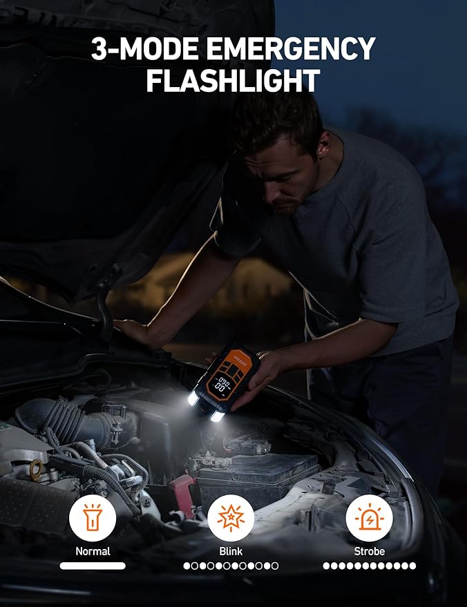 AstroAI S8 Air Nano Jump Starter with Air Compressor, 1500A Peak Car Battery Jump Starter Portable (6.0 Gas/3.0L Diesel) with 150PSI Auto-Shutoff Tire Inflator, 12V Battery Charger Booster(Orange)