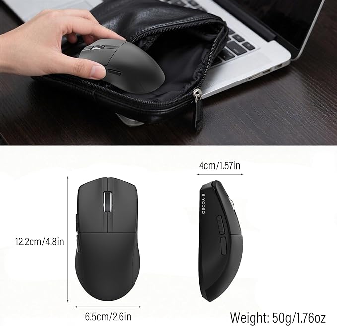 XuanGui Wireless Gaming Mouse,2.4G/BT/USB-C Wired,5-Level DPI 4000 Max,50g Lightweight,1000Hz Polling Rate,Macro Program,Side Buttons,44-Hour Battery Life,For Laptop/PC/Computer/Mac/Tablet (Black-1)