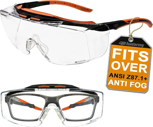 HUNTERSKY ANSI Z87 Anti Fog Lab Safety Glasses Fit Over Eyeglasses Up to 1.88 inch 100% UV Protective Goggles