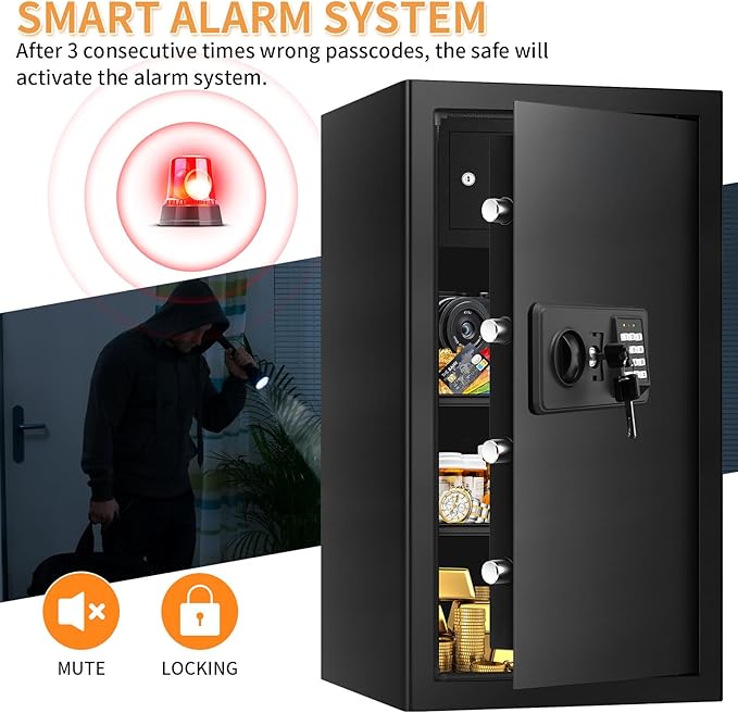 6.1 Cu ft Extra Large Home Safes Fireproof Waterproof, Money Safes, Fire Safe Box With Digital Keypad & Lock Box and Led Light, Fireproof Box for Home Documents Money Valuables